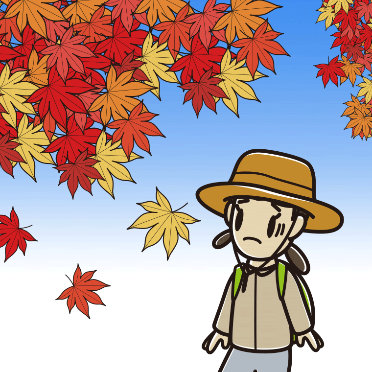 紅葉狩りで困る女子中学生のイラスト【色、背景あり】PNG