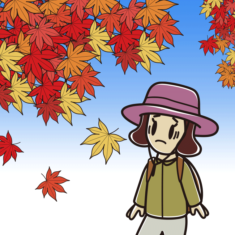 紅葉狩りで困る女子高校生のイラスト【色、背景あり】PNG