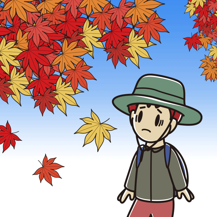 紅葉狩りで困る男子大学生のイラスト【色、背景あり】PNG