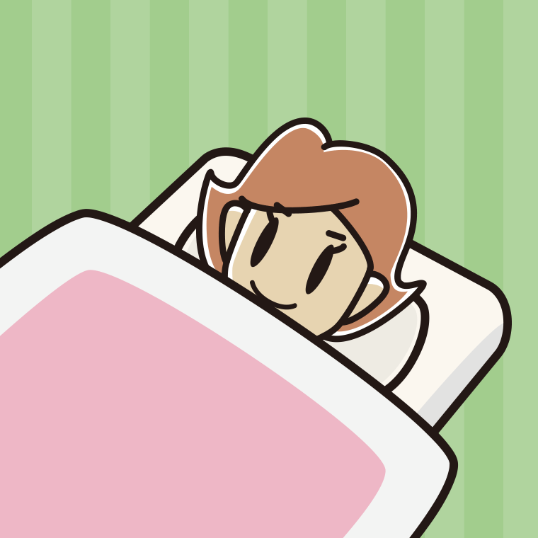布団で寝る女性のイラスト【色、背景あり】PNG
