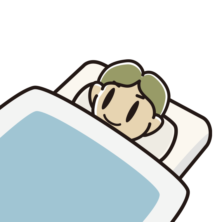 布団で寝る小学生男子のイラスト【色あり、背景なし】透過PNG