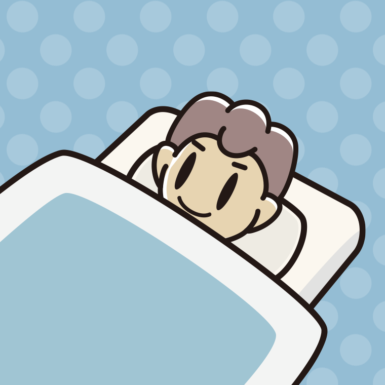 布団で寝る男子中学生のイラスト【色、背景あり】PNG