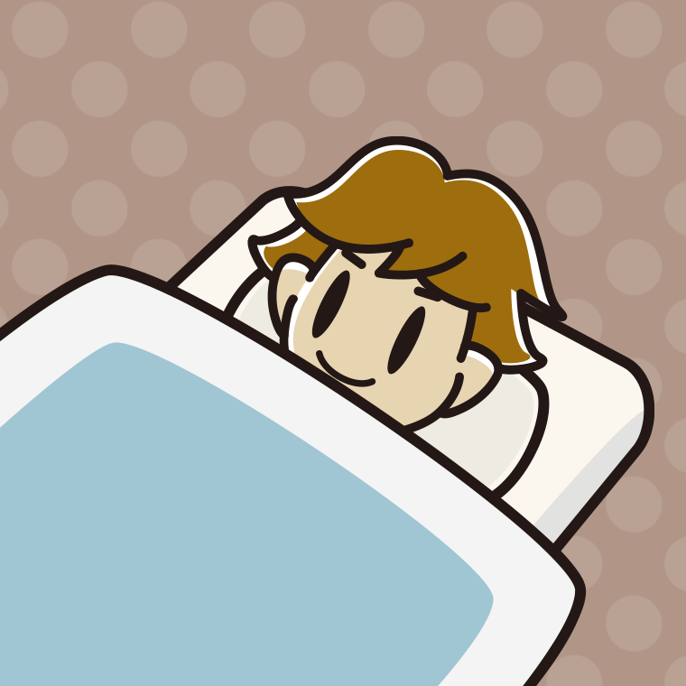 布団で寝る男子高校生のイラスト【色、背景あり】PNG