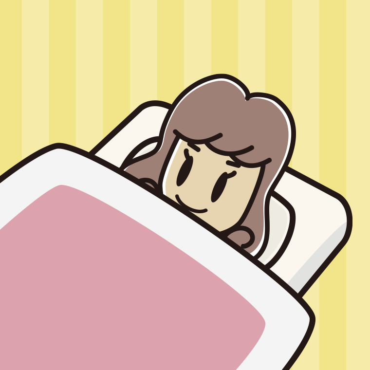 布団で寝る女子大学生のイラスト【色、背景あり】PNG
