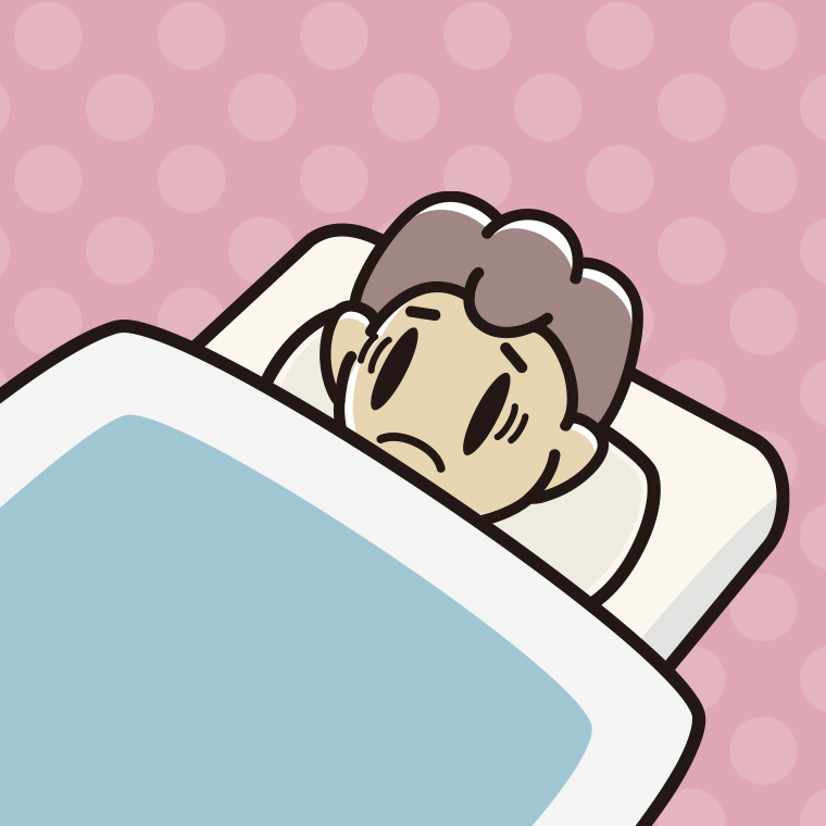 布団で寝ながら困る男子中学生のイラスト【色、背景あり】PNG