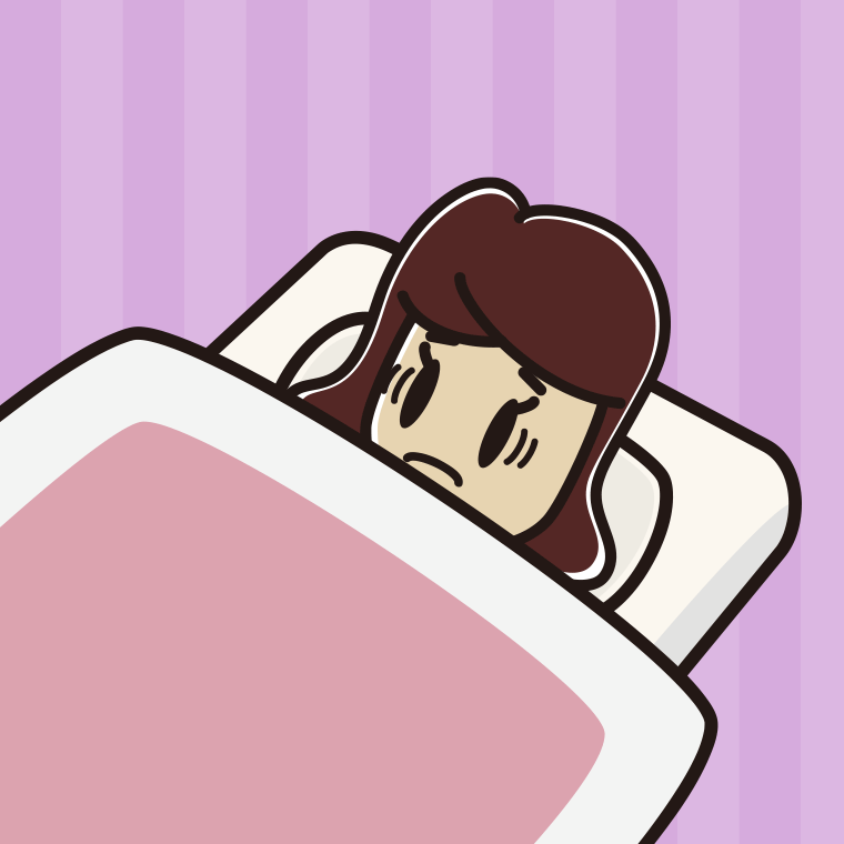 布団で寝ながら困る女子高校生のイラスト【色、背景あり】PNG
