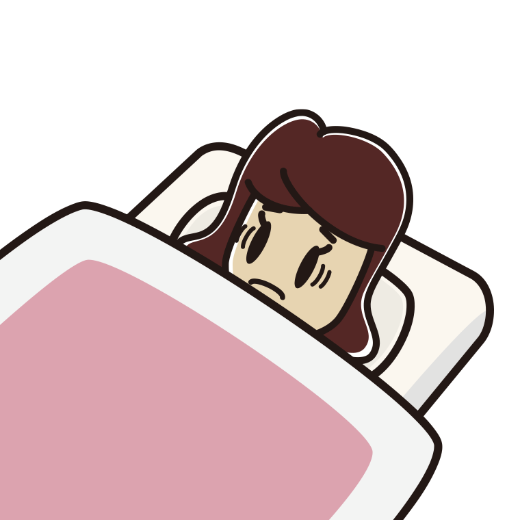 布団で寝ながら困る女子高校生のイラスト【色あり、背景なし】透過PNG