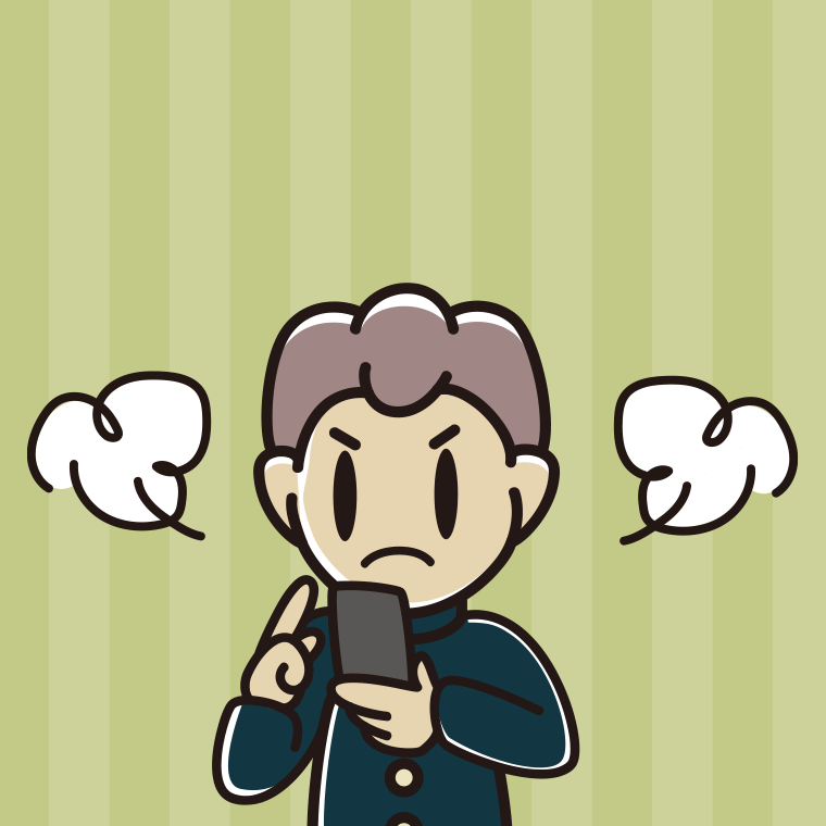 スマホ使用中に怒る男子中学生のイラスト【色、背景あり】PNG