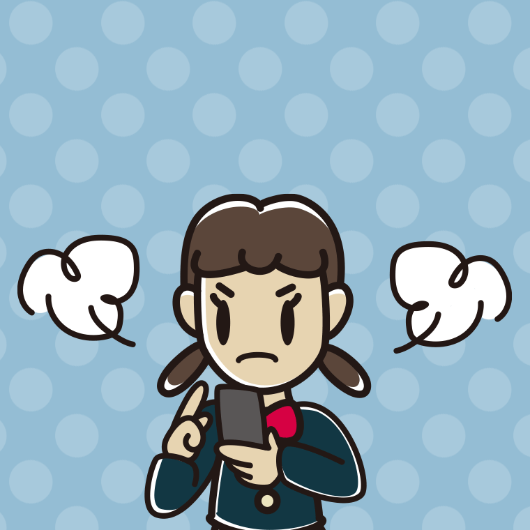 スマホ使用中に怒る女子中学生のイラスト【色、背景あり】PNG
