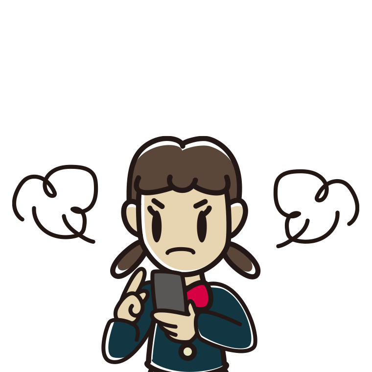 スマホ使用中に怒る女子中学生のイラスト【色あり、背景なし】透過PNG