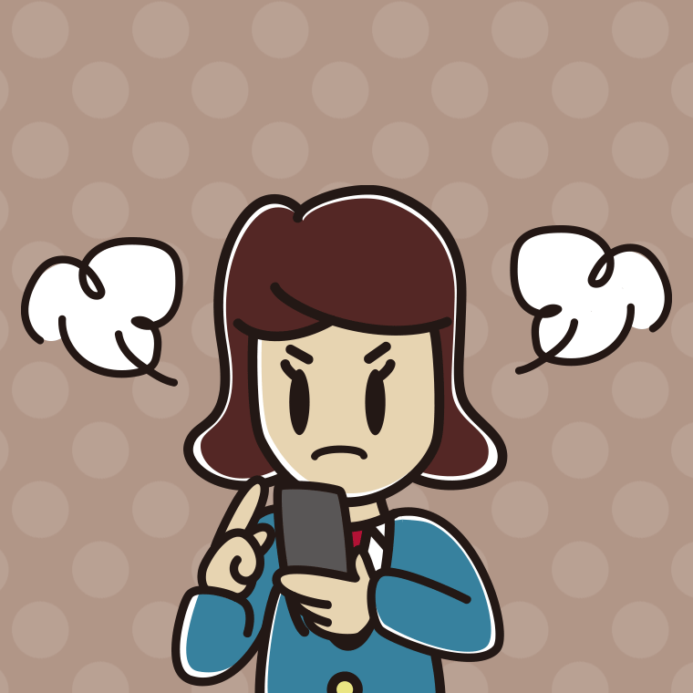 スマホ使用中に怒る女子高校生のイラスト【色、背景あり】PNG