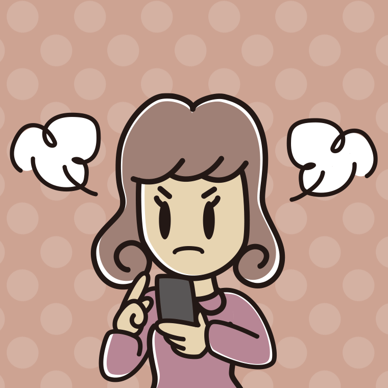 スマホ使用中に怒る女子大学生のイラスト【色、背景あり】PNG