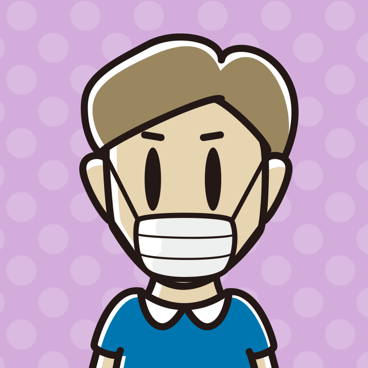 マスクをする男性のイラスト（バストアップ）【色、背景あり】PNG