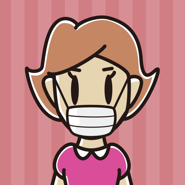 マスクをする女性のイラスト（バストアップ）【色、背景あり】PNG
