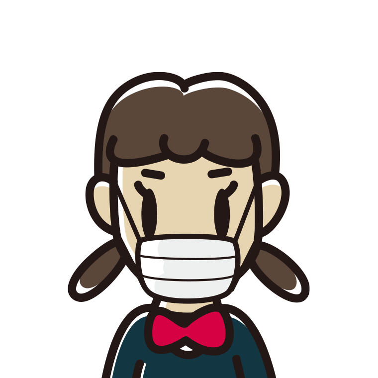 マスクをする女子中学生のイラスト（バストアップ）【色あり、背景なし】透過PNG