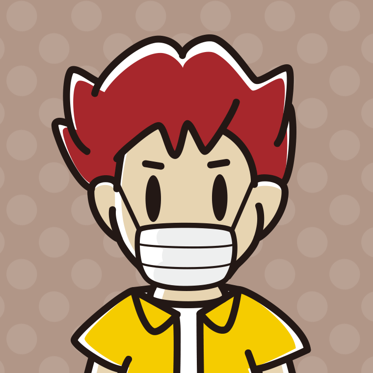 マスクをする男子大学生のイラスト（バストアップ）【色、背景あり】PNG
