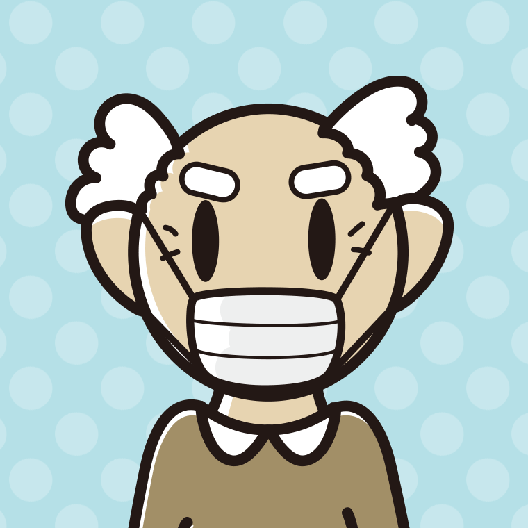 マスクをするおじいさんのイラスト（バストアップ）【色、背景あり】PNG