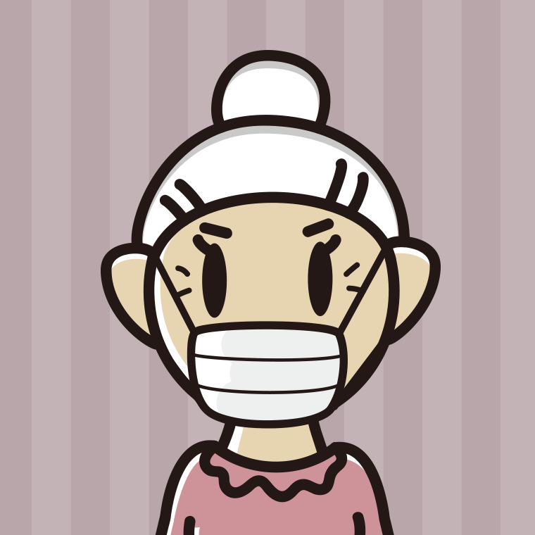 マスクをするおばあさんのイラスト（バストアップ）【色、背景あり】PNG