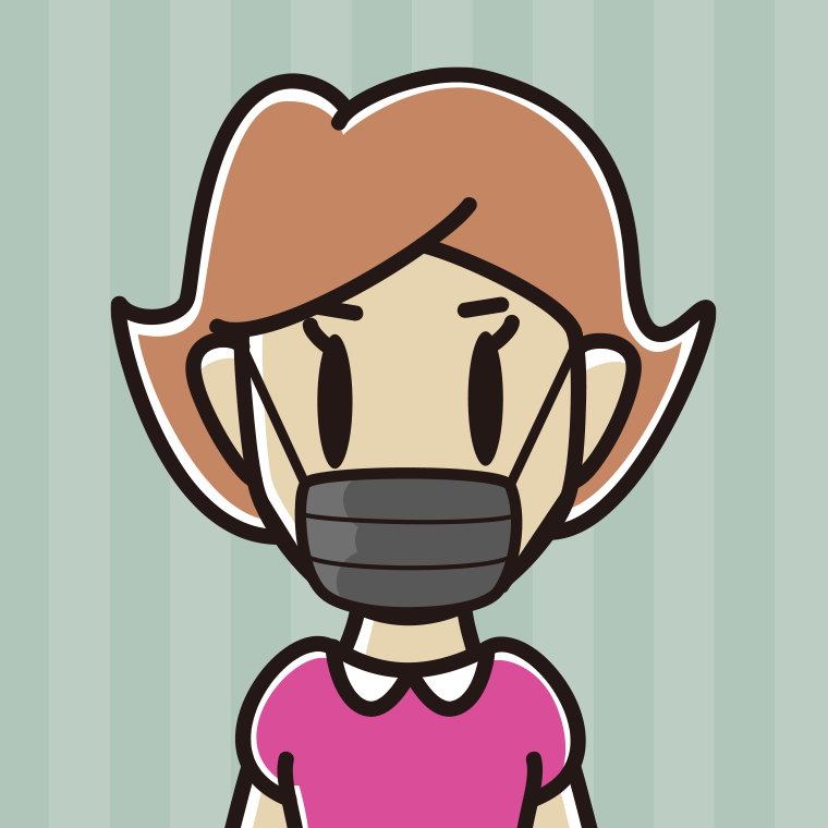 黒マスクをする女性のイラスト【色、背景あり】PNG