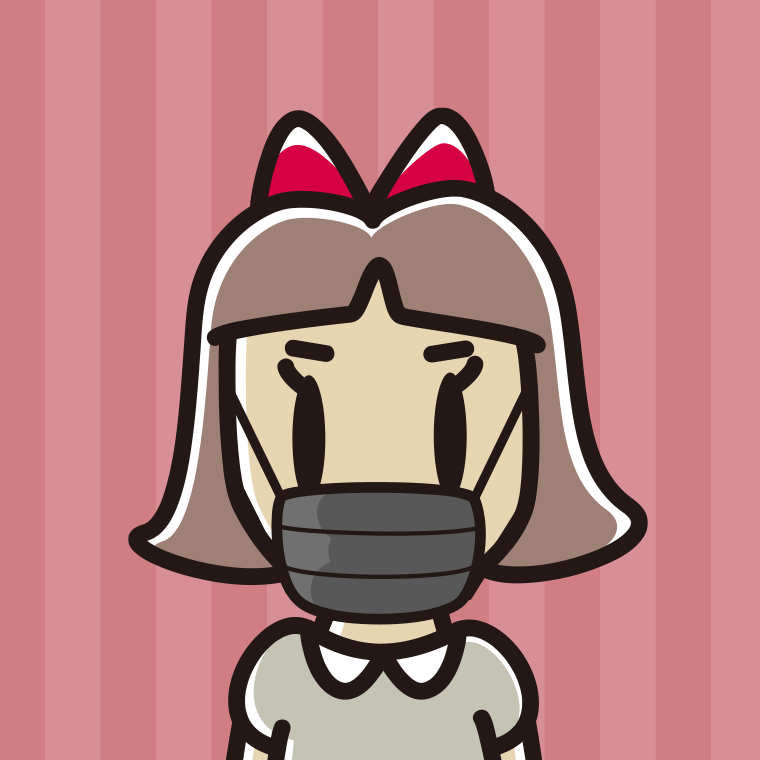 黒マスクをする小学生女子のイラスト【色、背景あり】PNG