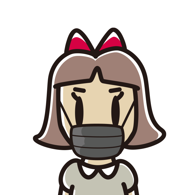 黒マスクをする小学生女子のイラスト【色あり、背景なし】透過PNG