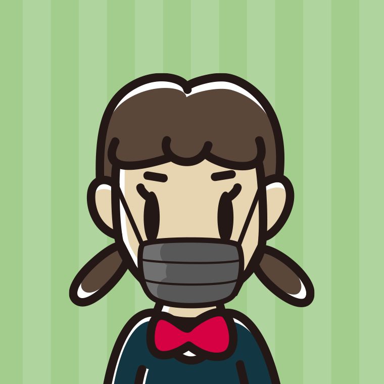 黒マスクをする女子中学生のイラスト【色、背景あり】PNG
