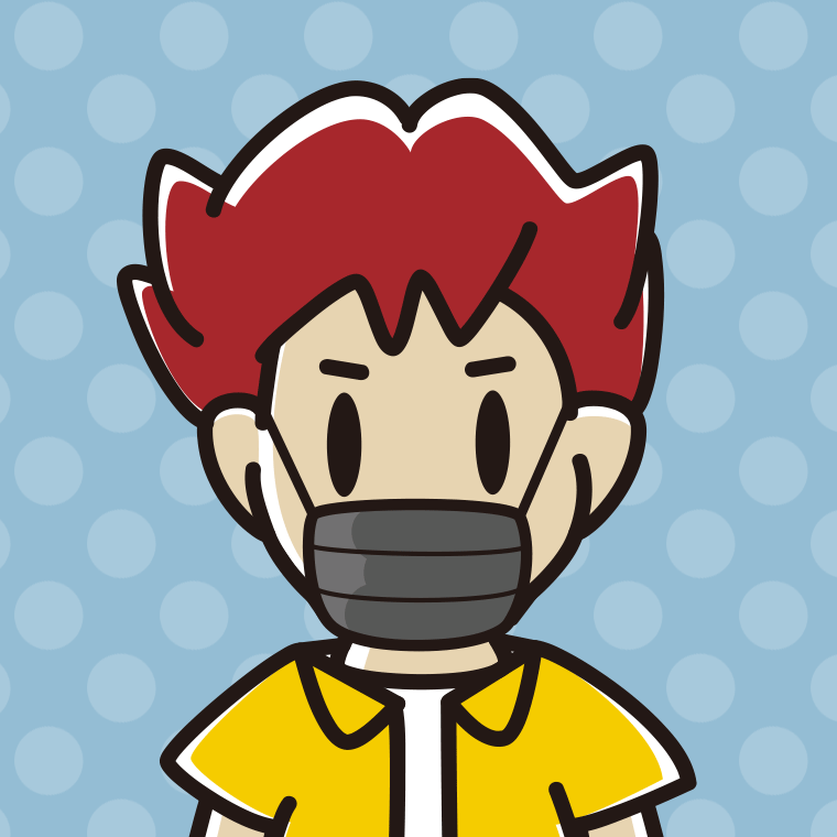 黒マスクをする男子大学生のイラスト【色、背景あり】PNG