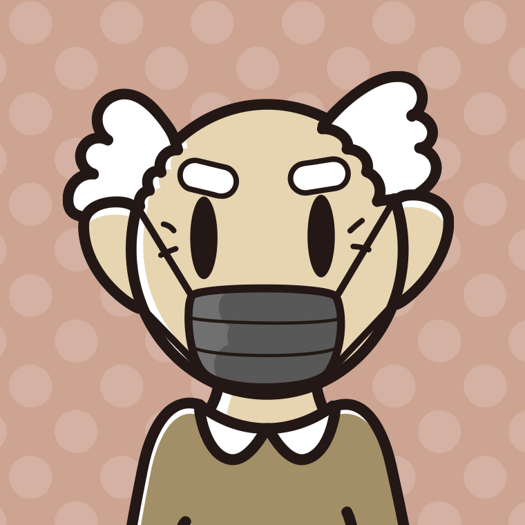黒マスクをするおじいさんのイラスト【色、背景あり】PNG