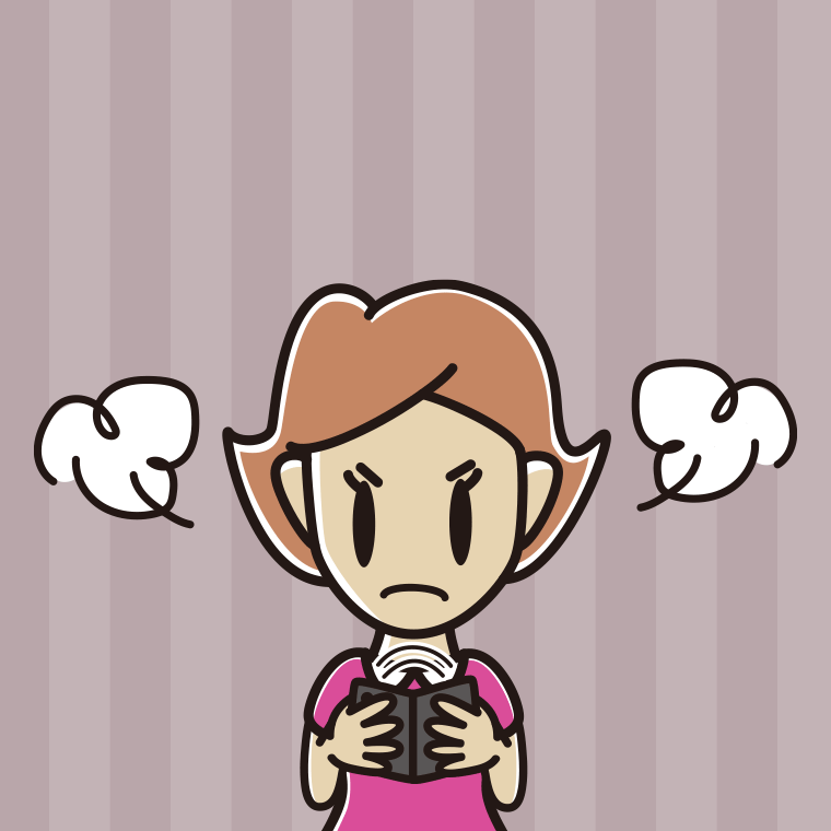 折りたたみスマホで怒る女性のイラスト【色、背景あり】PNG