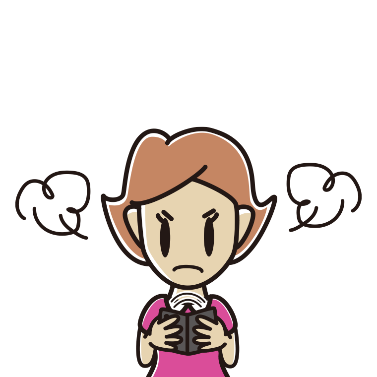折りたたみスマホで怒る女性のイラスト【色あり、背景なし】透過PNG