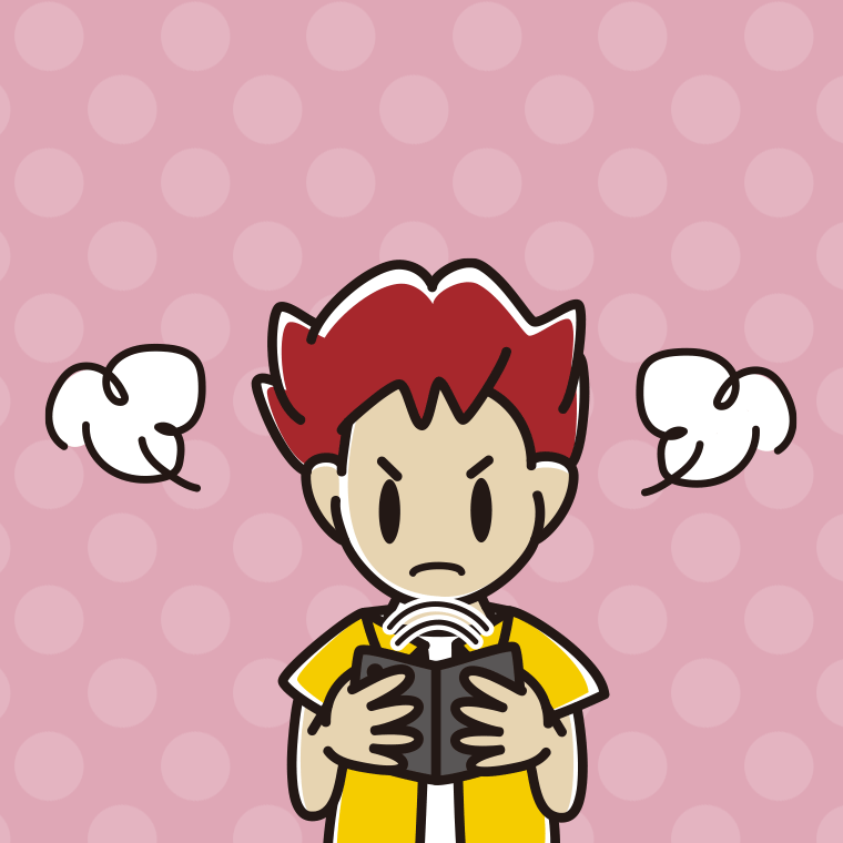 折りたたみスマホで怒る男子大学生のイラスト【色、背景あり】PNG