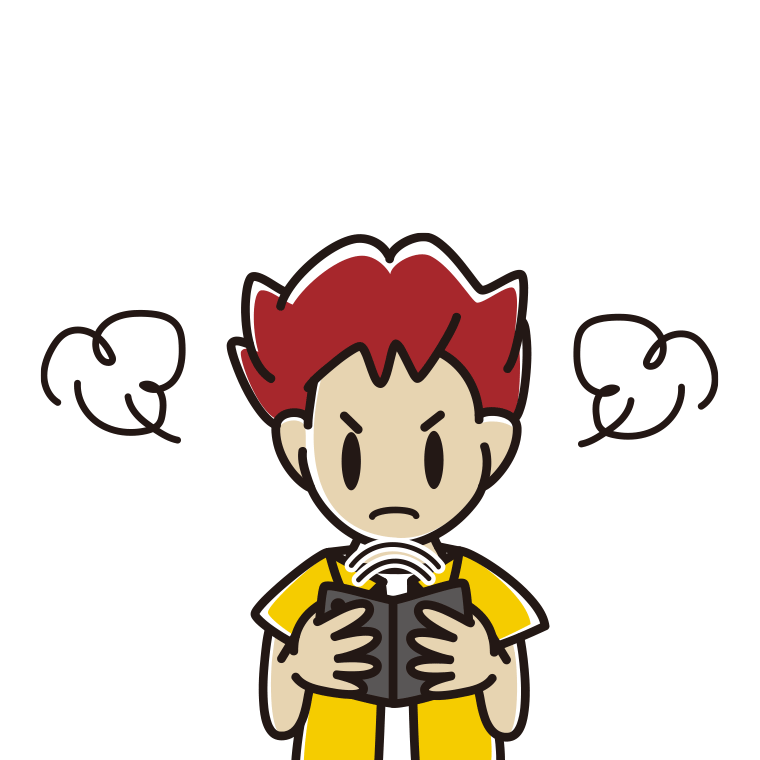折りたたみスマホで怒る男子大学生のイラスト【色あり、背景なし】透過PNG