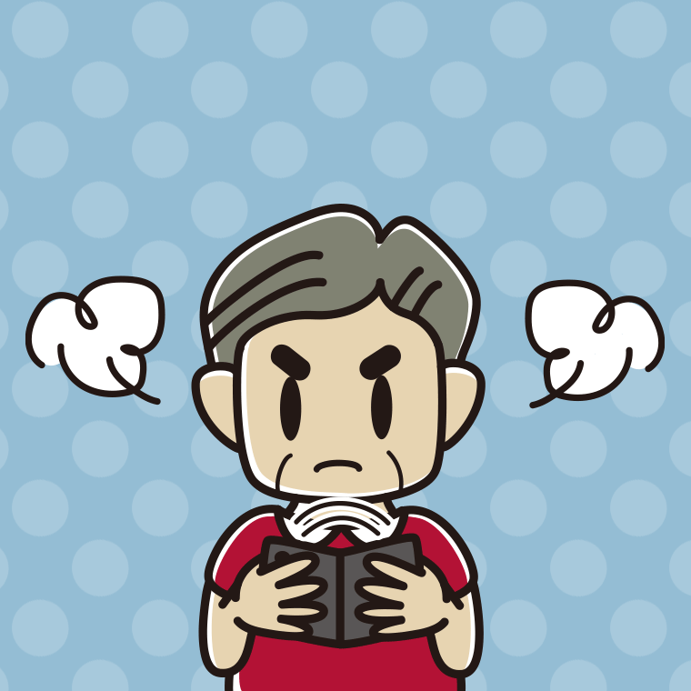 折りたたみスマホで怒るおじさんのイラスト【色、背景あり】PNG