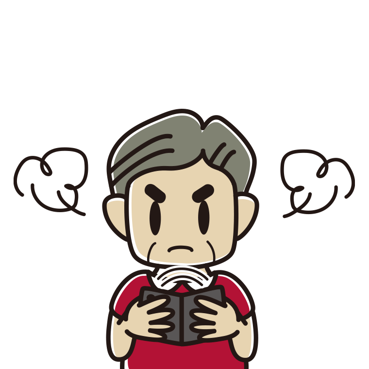 折りたたみスマホで怒るおじさんのイラスト【色あり、背景なし】透過PNG