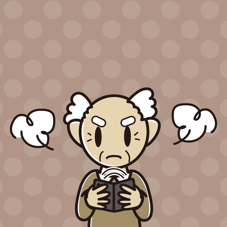 折りたたみスマホで怒るおじいさんのイラスト【色、背景あり】PNG