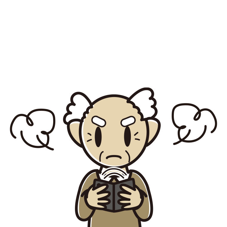 折りたたみスマホで怒るおじいさんのイラスト【色あり、背景なし】透過PNG