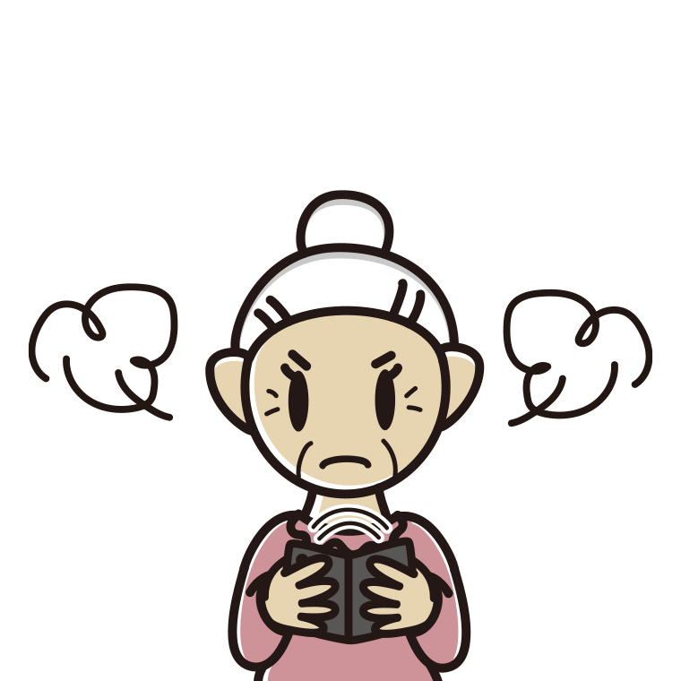 折りたたみスマホで怒るおばあさんのイラスト【色あり、背景なし】透過PNG