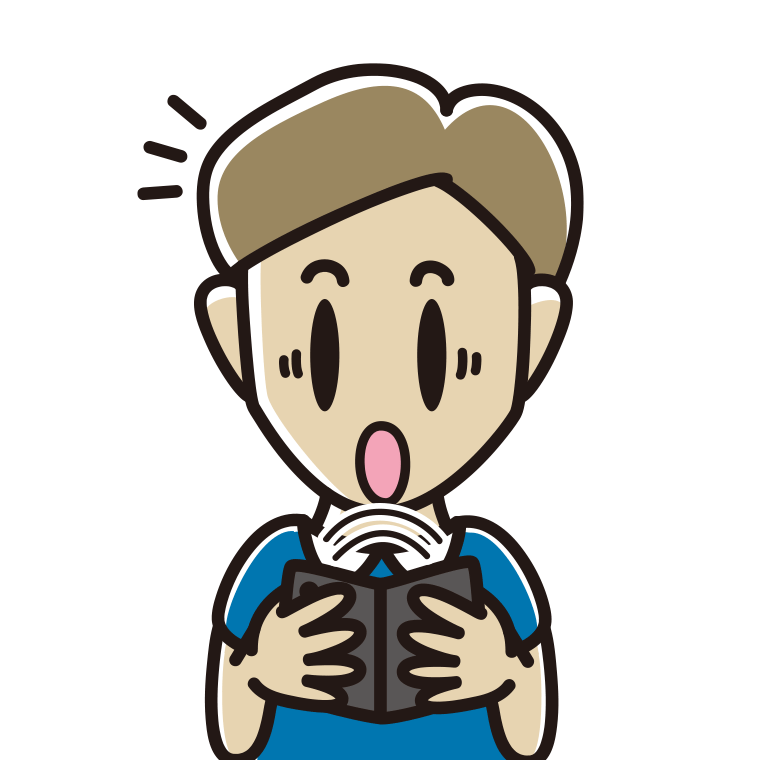 折りたたみスマホで驚く男性のイラスト【色あり、背景なし】透過PNG