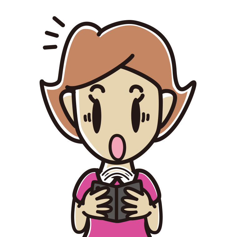 折りたたみスマホで驚く女性のイラスト【色あり、背景なし】透過PNG