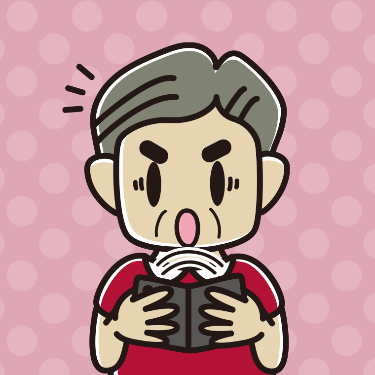 折りたたみスマホで驚くおじさんのイラスト【色、背景あり】PNG