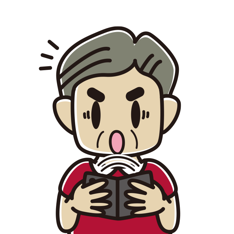 折りたたみスマホで驚くおじさんのイラスト【色あり、背景なし】透過PNG