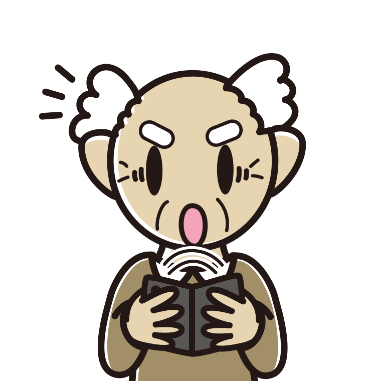 折りたたみスマホで驚くおじいさんのイラスト【色あり、背景なし】透過PNG