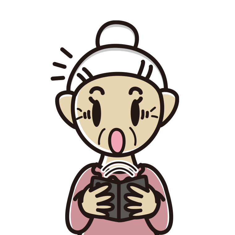 折りたたみスマホで驚くおばあさんのイラスト【色あり、背景なし】透過PNG