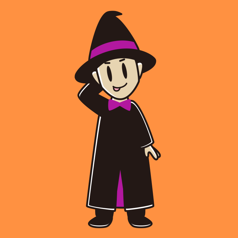 テヘヘなハロウィンのコスプレ姿の男性のイラスト【色、背景あり】PNG