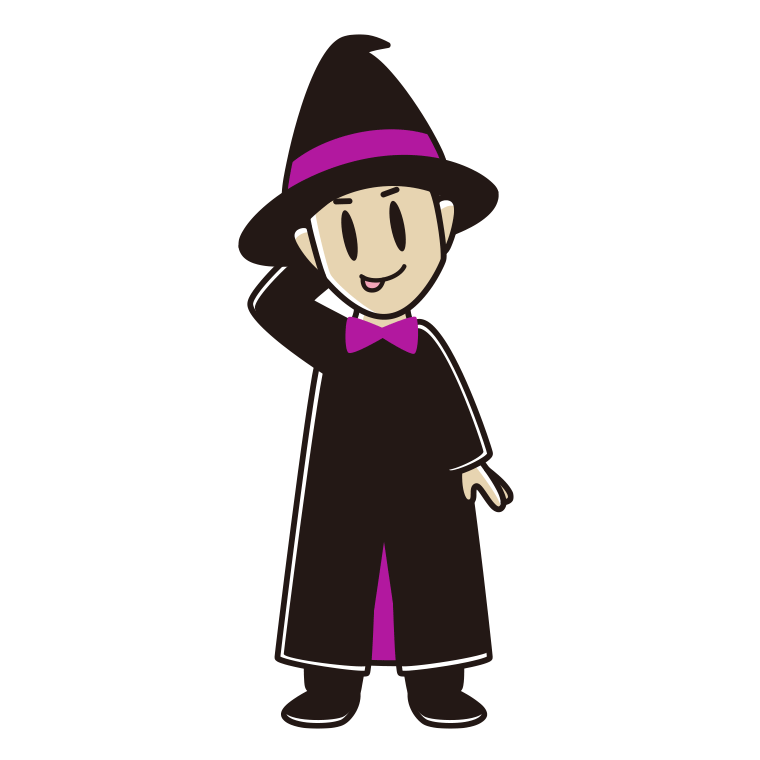 テヘヘなハロウィンのコスプレ姿の男性のイラスト【色あり、背景なし】透過PNG