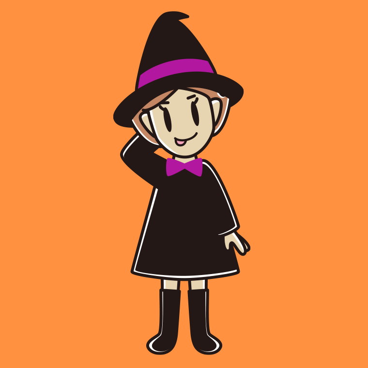テヘヘなハロウィンのコスプレ姿の女性のイラスト【色、背景あり】PNG