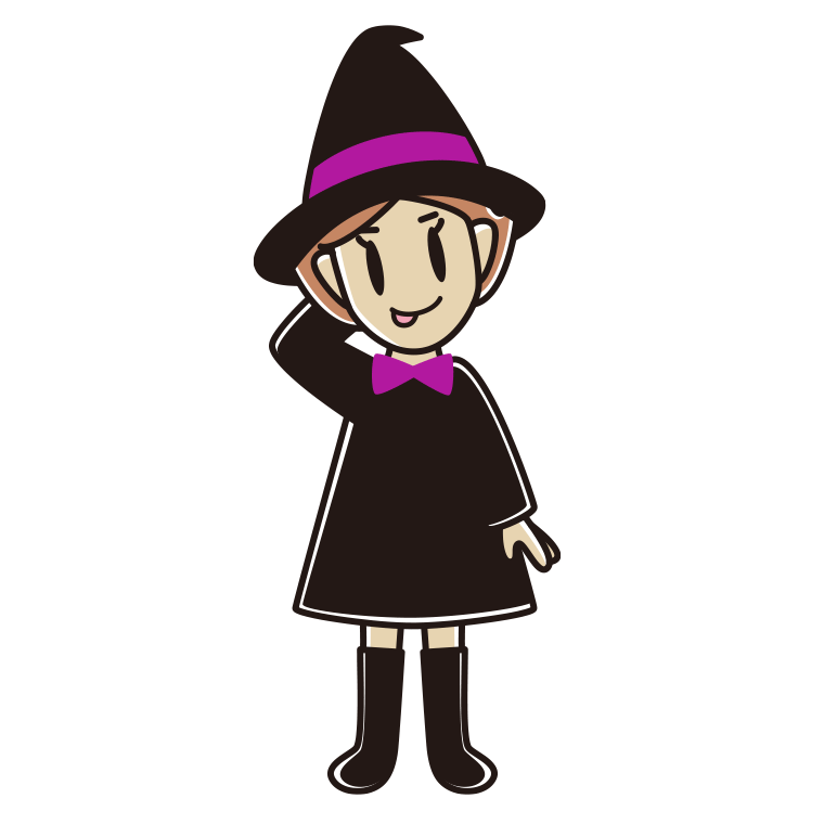 テヘヘなハロウィンのコスプレ姿の女性のイラスト【色あり、背景なし】透過PNG