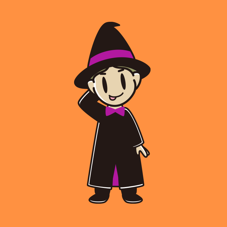 テヘヘなハロウィンのコスプレ姿の小学生男子のイラスト【色、背景あり】PNG