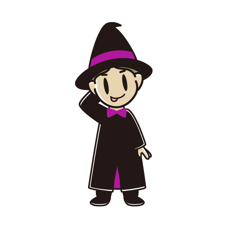 テヘヘなハロウィンのコスプレ姿の小学生男子のイラスト【色あり、背景なし】透過PNG