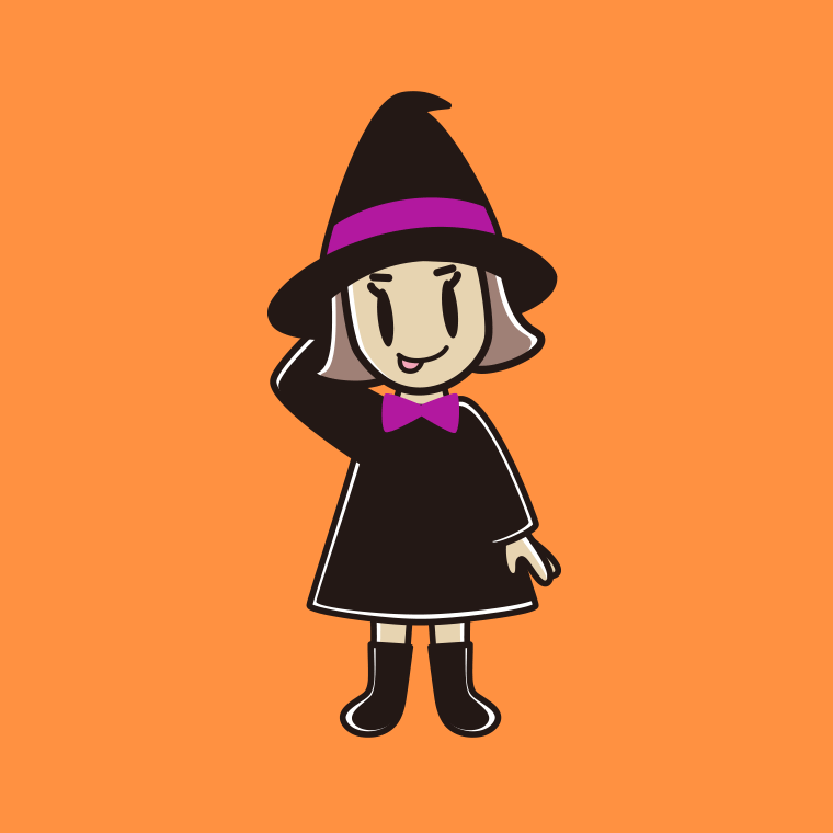 テヘヘなハロウィンのコスプレ姿の小学生女子のイラスト【色、背景あり】PNG